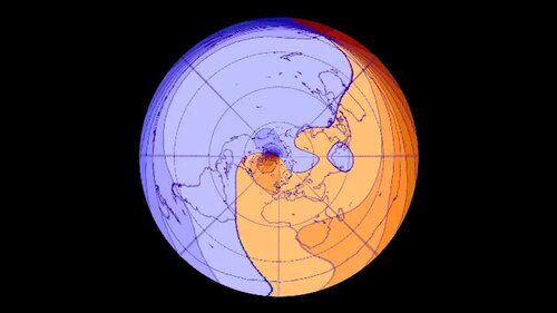 Magnetic D component at the Earth's surface (AE Map) 1590-1990.webm